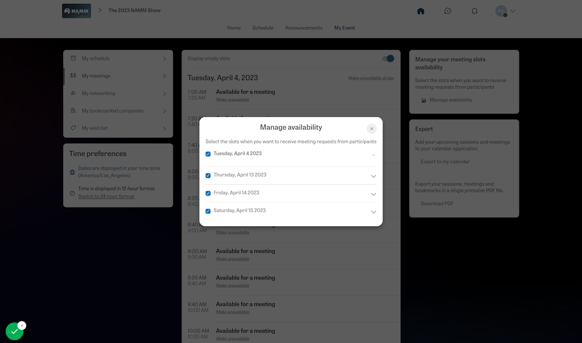 Next, use the pop-up selections to set your availability.