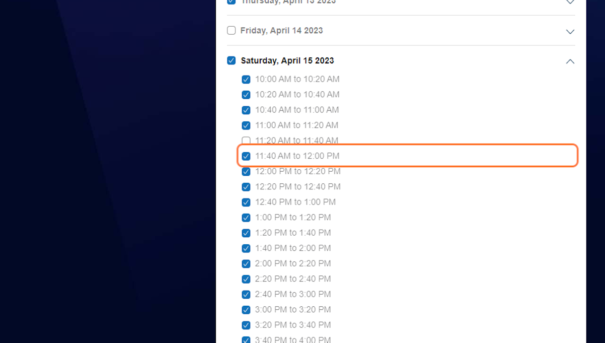 You can deselect a full day or individual time slots